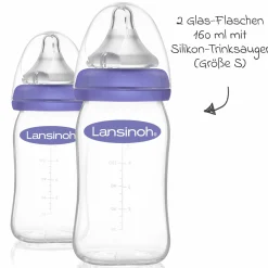 9-tlg. Glas-Flaschen-Set mit NaturalWave® Trinksauger Gr. S & M + 3 Spucktücher