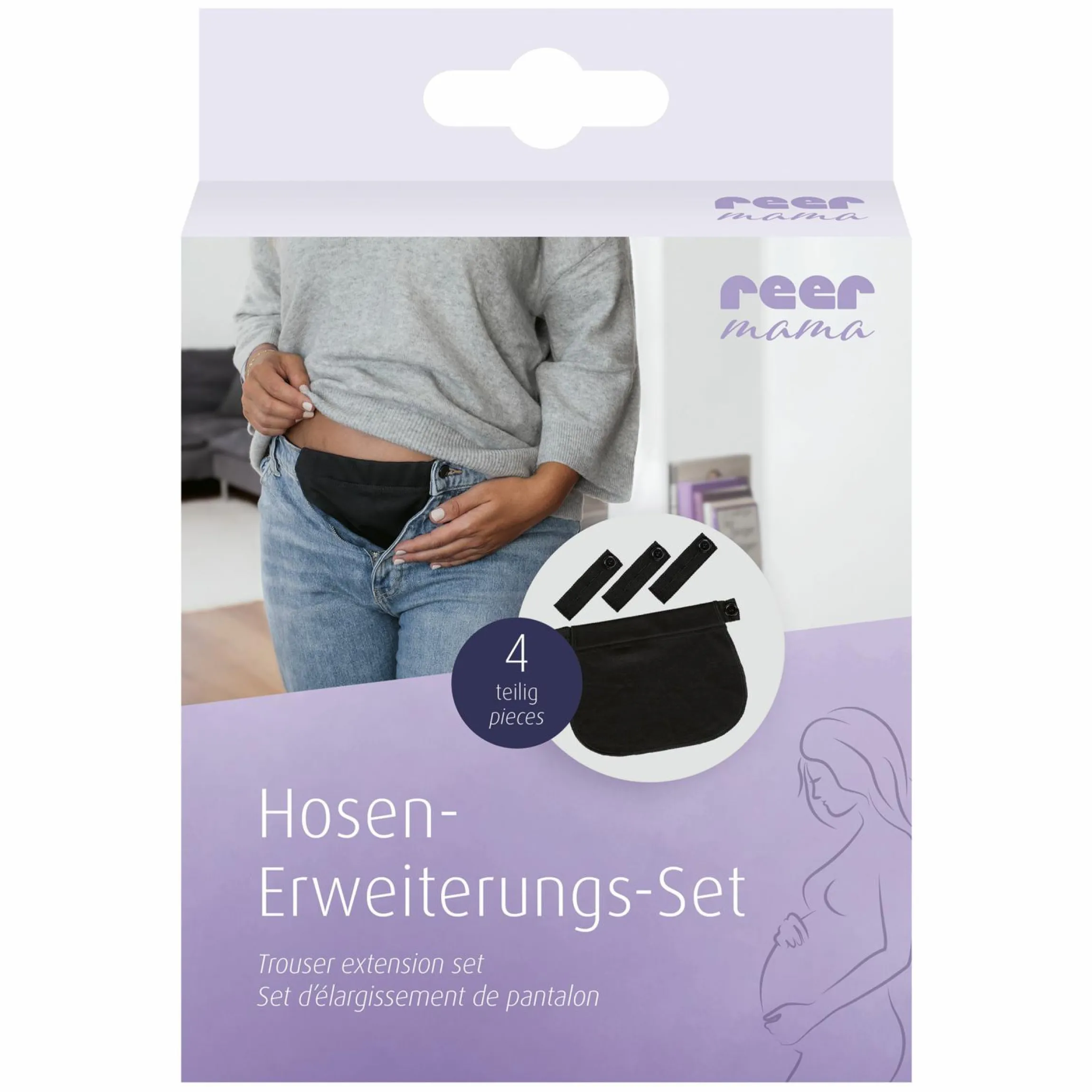 4-tlg. Hosenerweiterungs-Set Mama für ein bequemes Tragen der vorhandenen Kleidung - Schwarz - Kollektion 2024