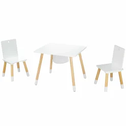 3-tlg. Kindersitzgruppe inkl. 1 Tisch mit Aufbewahrungsnetz & 2 Stühle - Weiß