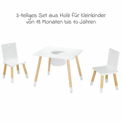 3-tlg. Kindersitzgruppe inkl. 1 Tisch mit Aufbewahrungsnetz & 2 Stühle - Weiß