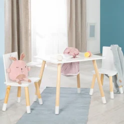 3-tlg. Kindersitzgruppe inkl. 1 Tisch mit Aufbewahrungsnetz & 2 Stühle - Weiß