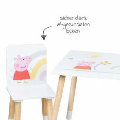3-tlg. Kindersitzgruppe inkl. 1 Tisch und 2 Stühle - Peppa Pig - Weiß