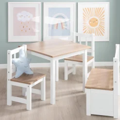 3-tlg. Kindersitzgruppe inkl. 1 Tisch & 2 Stühle - Woody - Natur Weiß