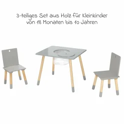 3-tlg. Kindersitzgruppe inkl. 1 Tisch mit Aufbewahrungsnetz & 2 Stühle - Grau
