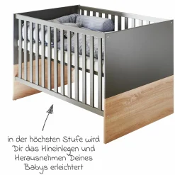 3-tlg Kinderzimmer-Set Cloe mit 3-türigem Schrank, Bett, Wickelkommode mit Wickelaufsatz - Lava Matt / Eiche Sägerau - Kollektion 2024