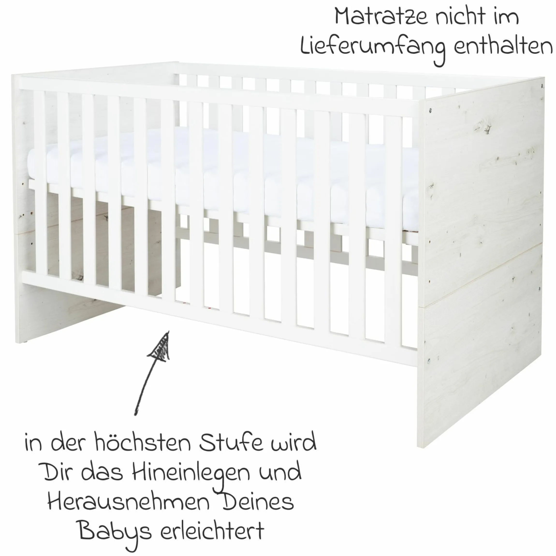 3-tlg Kinderzimmer-Set Lavea mit 3-türigem Schrank, Bett, Wickelkommode mit Wickelaufsatz - White-Oak / Schwarz - Kollektion 2024