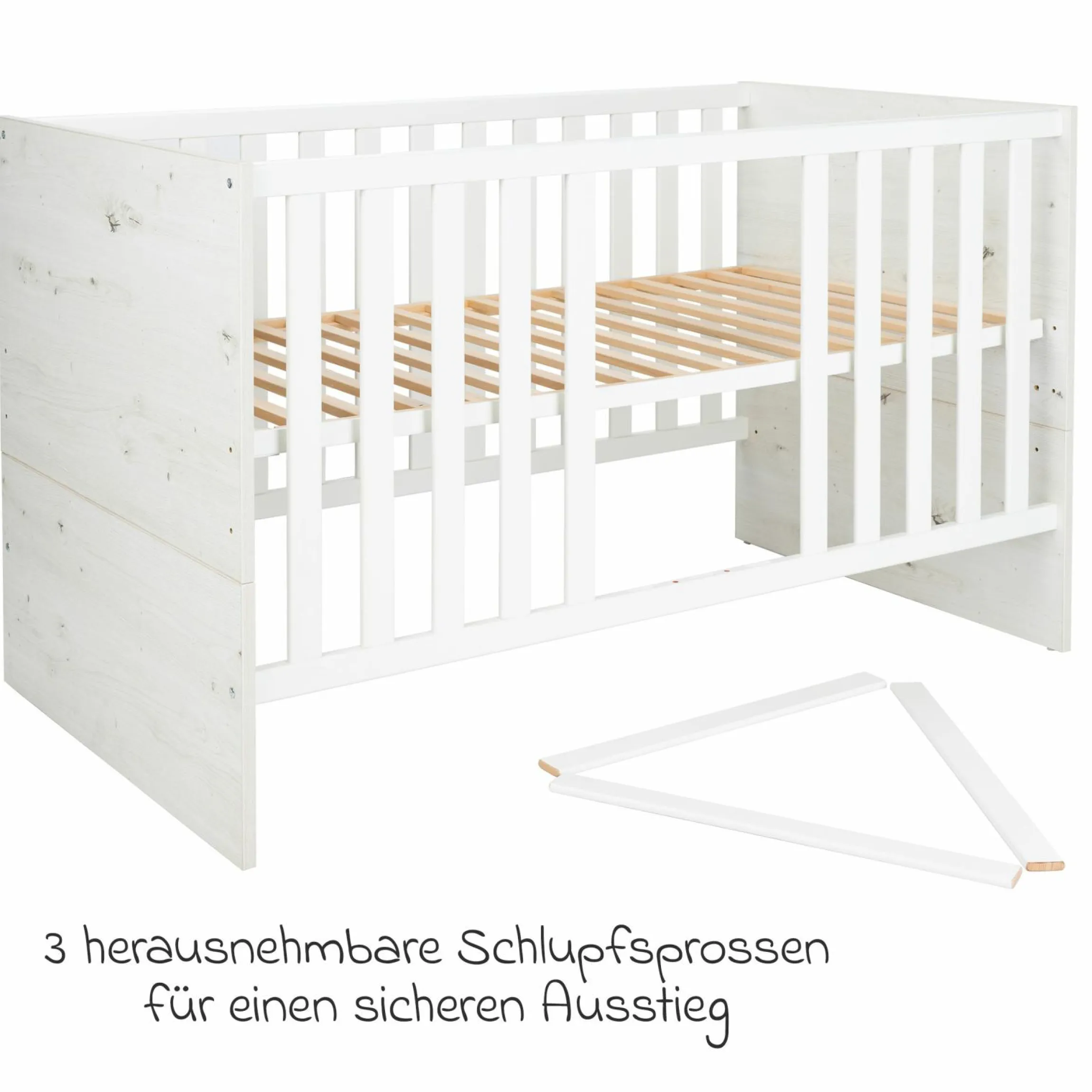 3-tlg Kinderzimmer-Set Lavea mit 3-türigem Schrank, Bett, Wickelkommode mit Wickelaufsatz - White-Oak / Schwarz - Kollektion 2024
