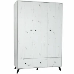 3-tlg Kinderzimmer-Set Lavea mit 3-türigem Schrank, Bett, Wickelkommode mit Wickelaufsatz - White-Oak / Schwarz - Kollektion 2024
