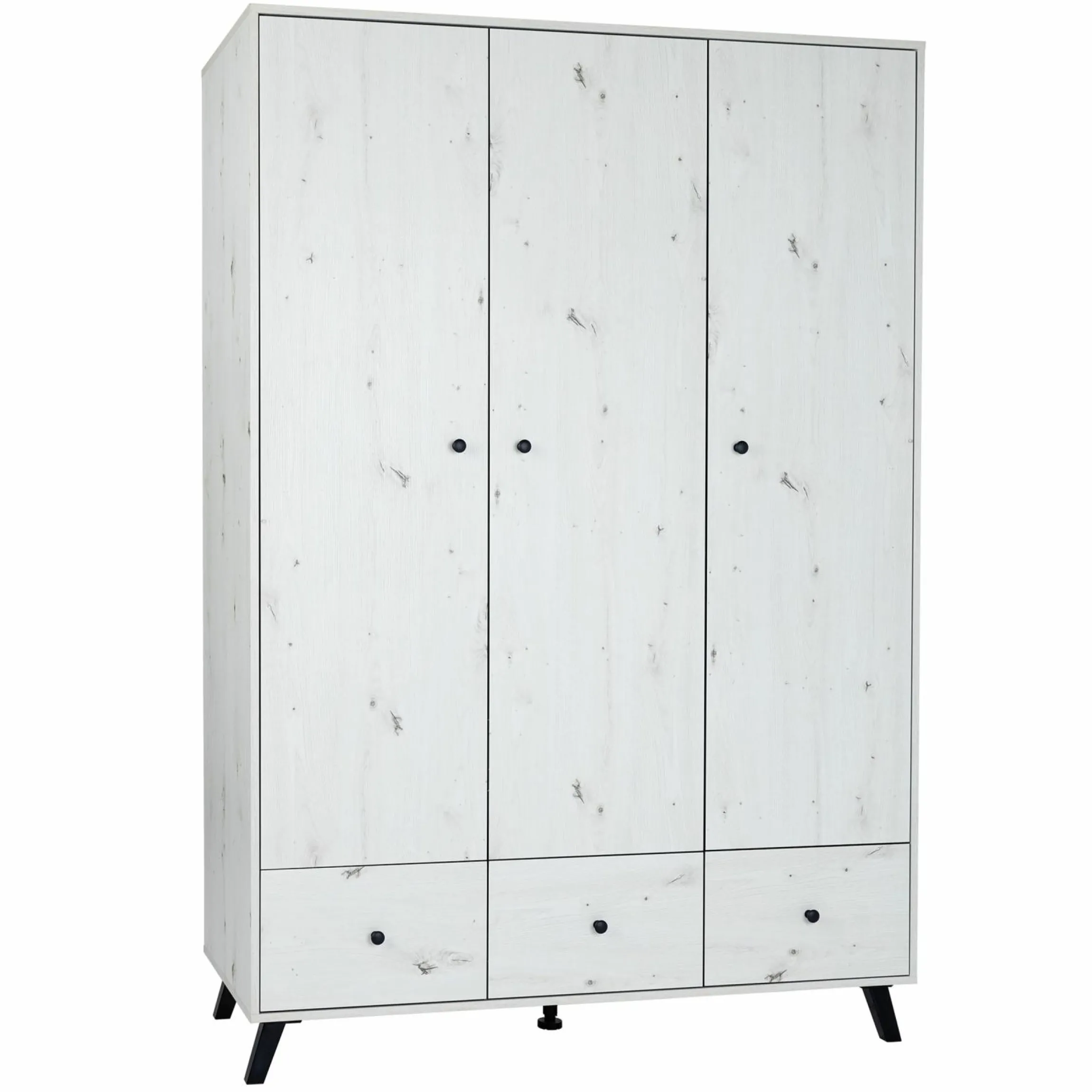3-tlg Kinderzimmer-Set Lavea mit 3-türigem Schrank, Bett, Wickelkommode mit Wickelaufsatz - White-Oak / Schwarz - Kollektion 2024