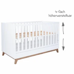 3-tlg Kinderzimmer-Set Lina mit 4-türigem Schrank, Bett, Wickelkommode mit Wickelaufsatz - Kreideweiß / Walnuss-Optik - Kollektion 2024