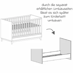 3-tlg Kinderzimmer-Set Lina mit 4-türigem Schrank, Bett, Wickelkommode mit Wickelaufsatz - Kreideweiß / Walnuss-Optik - Kollektion 2024
