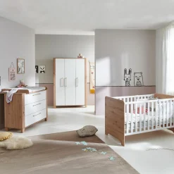 3-tlg Kinderzimmer-Set Marlon mit 3-türigem Schrank, Bett, Wickelkommode mit Wickelaufsatz - Artisan-Oak / Kreideweiß - Kollektion 2024