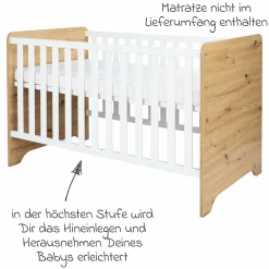 3-tlg Kinderzimmer-Set Marlon mit 3-türigem Schrank, Bett, Wickelkommode mit Wickelaufsatz - Artisan-Oak / Kreideweiß - Kollektion 2024