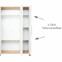 3-tlg Kinderzimmer-Set Marlon mit 3-türigem Schrank, Bett, Wickelkommode mit Wickelaufsatz - Artisan-Oak / Kreideweiß - Kollektion 2024