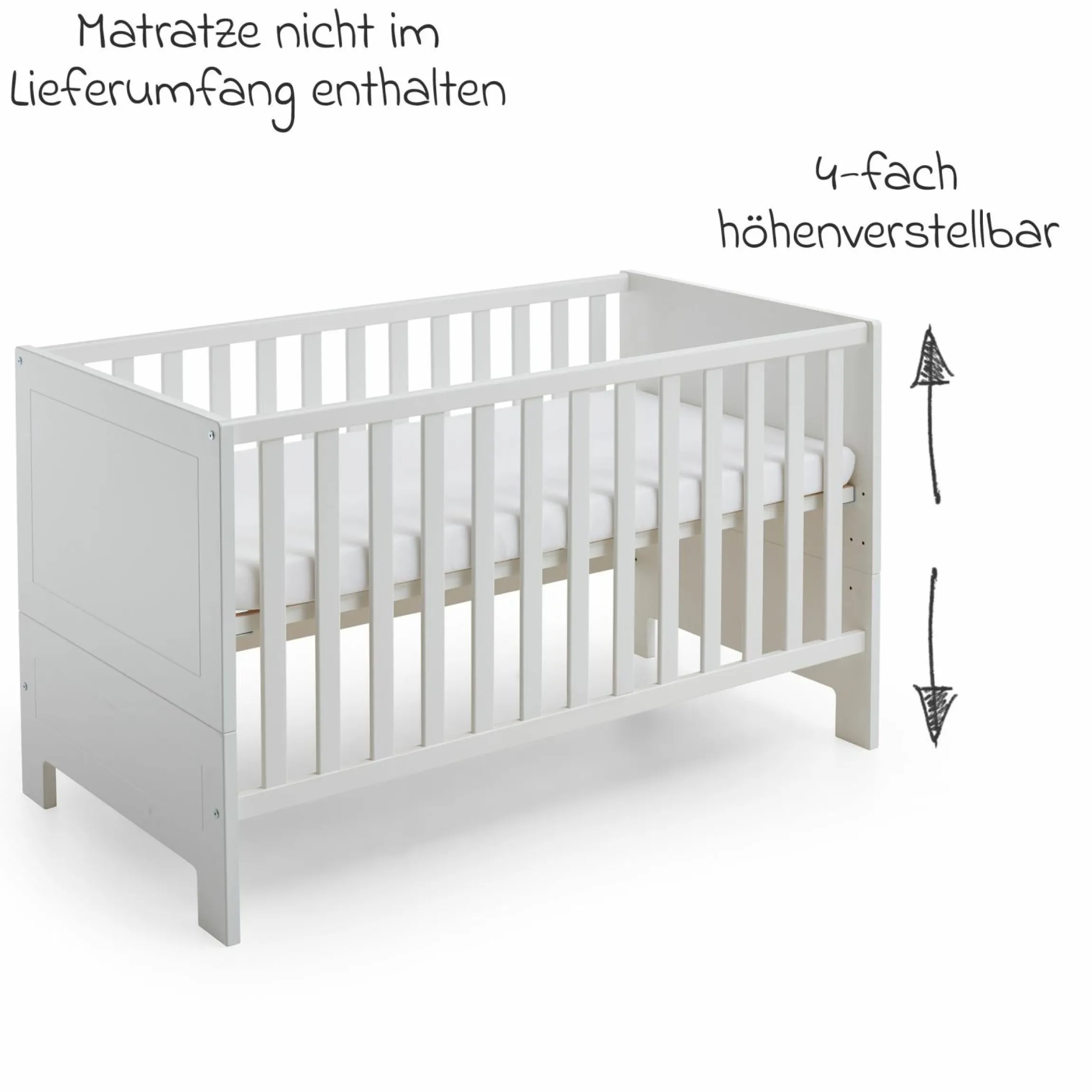 3-tlg Kinderzimmer-Set Thilo mit 3-türigem Schrank, Bett, Wickelkommode mit Wickelaufsatz - Weiß - Kollektion 2024