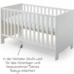 3-tlg Kinderzimmer-Set Thilo mit 3-türigem Schrank, Bett, Wickelkommode mit Wickelaufsatz - Weiß - Kollektion 2024