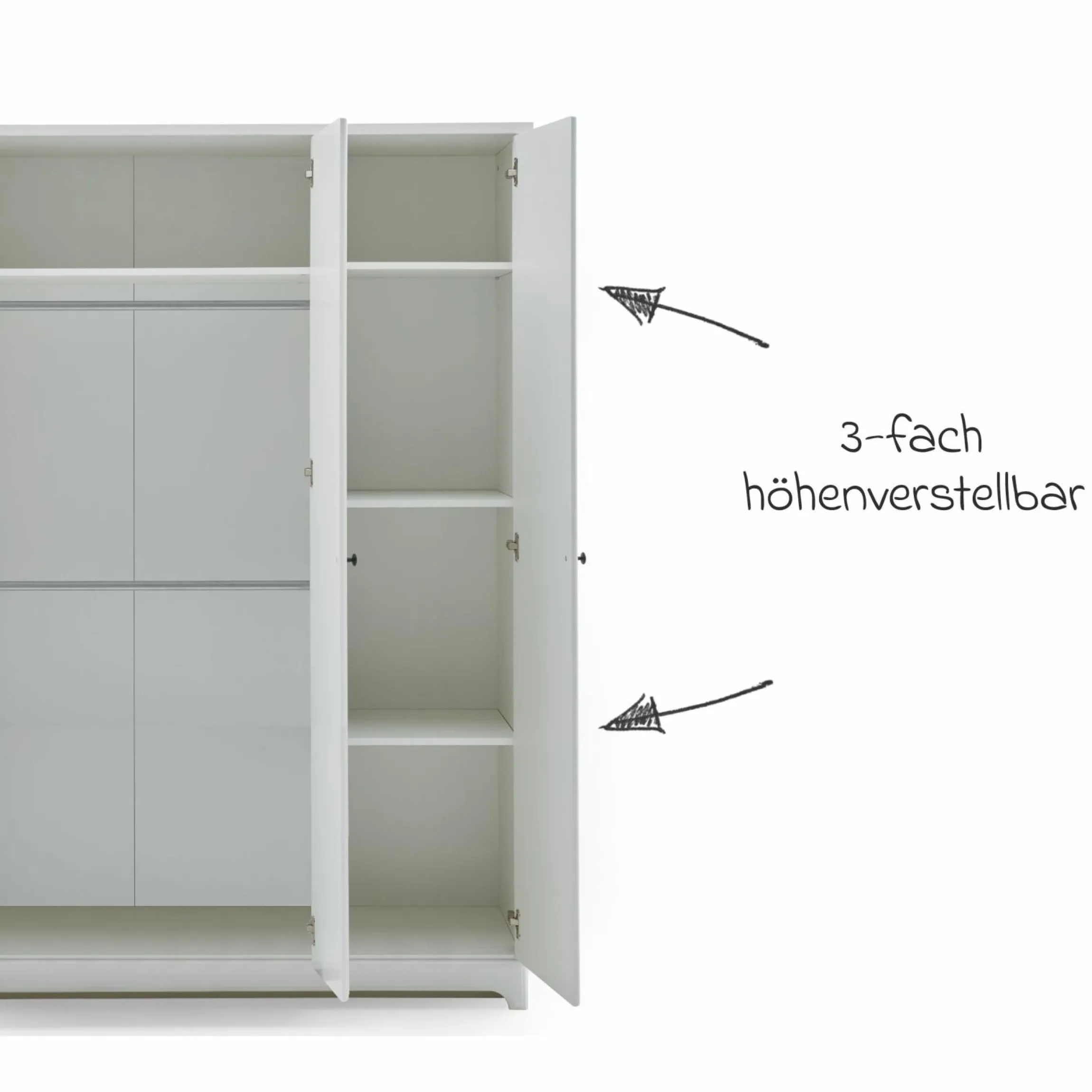 3-tlg Kinderzimmer-Set Thilo mit 3-türigem Schrank, Bett, Wickelkommode mit Wickelaufsatz - Weiß - Kollektion 2024