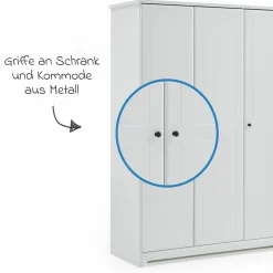 3-tlg Kinderzimmer-Set Thilo mit 3-türigem Schrank, Bett, Wickelkommode mit Wickelaufsatz - Weiß - Kollektion 2024