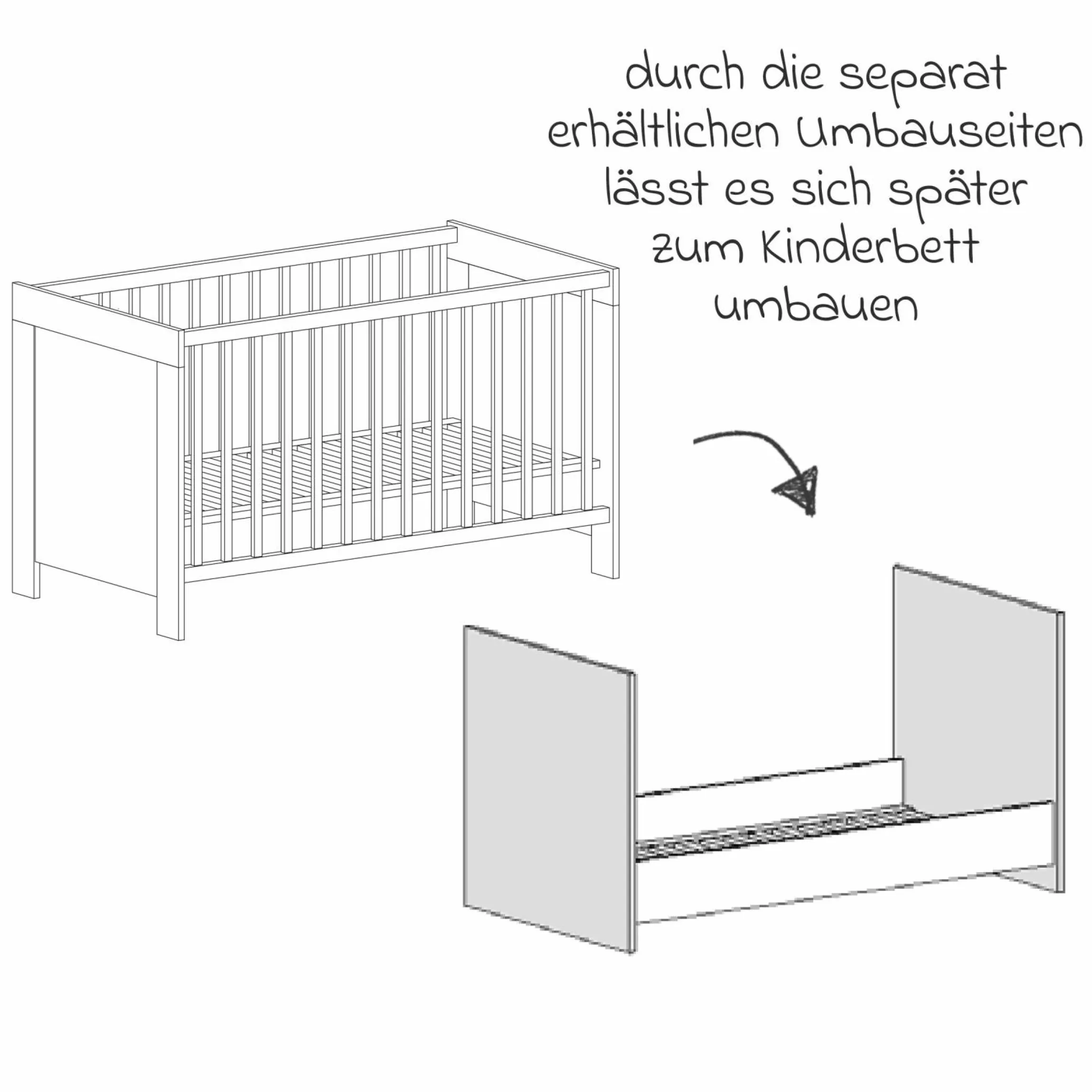 3-tlg Kinderzimmer-Set Til mit 3-türigem Schrank, Bett, extrabreite Wickelkommode mit Wickelaufsatz - Nordic Wood - Kollektion 2024