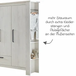 3-tlg Kinderzimmer-Set Til mit 3-türigem Schrank, Bett, extrabreite Wickelkommode mit Wickelaufsatz - Nordic Wood - Kollektion 2024