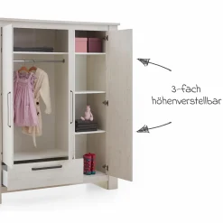 3-tlg Kinderzimmer-Set Til mit 3-türigem Schrank, Bett, extrabreite Wickelkommode mit Wickelaufsatz - Nordic Wood - Kollektion 2024