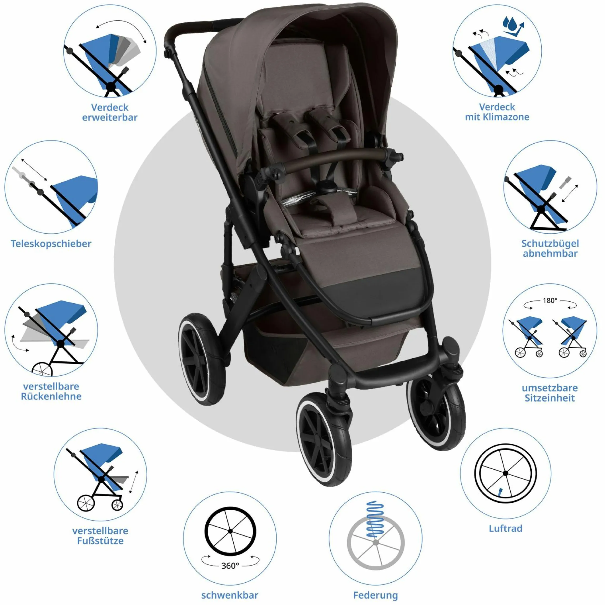 13-tlg. Kombi-Kinderwagen-Set Salsa 5 Air Starter Set inkl. Babywanne, Sportsitz, Tulip, Adapter, Wickeltasche Urban, Fußsack, Spucktücher, Magnetclip, Decke, Regenschutz & Moskitonetz - Pure - Teddy - Kollektion 2025
