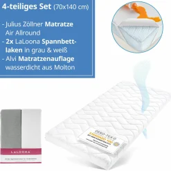 4-tlg. Matratzen-Set für Kinderbett 70x140cm - Babymatratze Air Allround + Betteinlage+ 2 Spannbettlaken