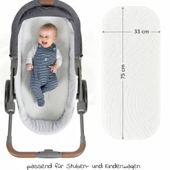 3-tlg. Matratzen-Set für Kinderwagen 75 x 33 cm - Weiß & Hellgrau