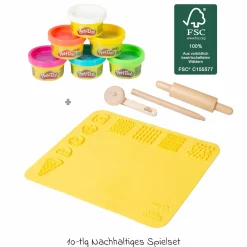 10-tlg Nachhaltiges Spielset Roba + Play-Doh mit Bastelmatte 30 x 40 cm, 6 Dosen Knetmasse, Teigrolle, Pizzaschneider & Modelierwerkzeug - Kollektion 2025