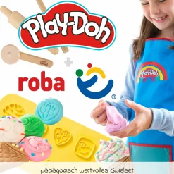 10-tlg Nachhaltiges Spielset Roba + Play-Doh mit Bastelmatte 30 x 40 cm, 6 Dosen Knetmasse, Teigrolle, Pizzaschneider & Modelierwerkzeug - Kollektion 2025