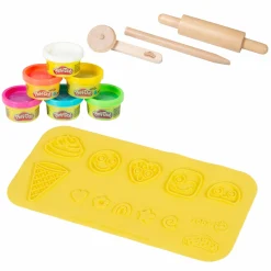 10-tlg. Nachhaltiges Spielset Roba + Play-Doh mit Bastelmatte 14,5 x 30 cm, 6 Dosen Knetmasse, Teigrolle, Pizzaschneider & Modelierwerkzeug