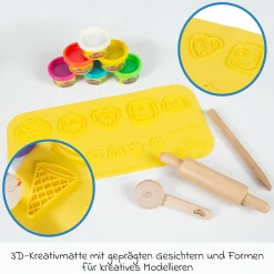 10-tlg. Nachhaltiges Spielset Roba + Play-Doh mit Bastelmatte 14,5 x 30 cm, 6 Dosen Knetmasse, Teigrolle, Pizzaschneider & Modelierwerkzeug