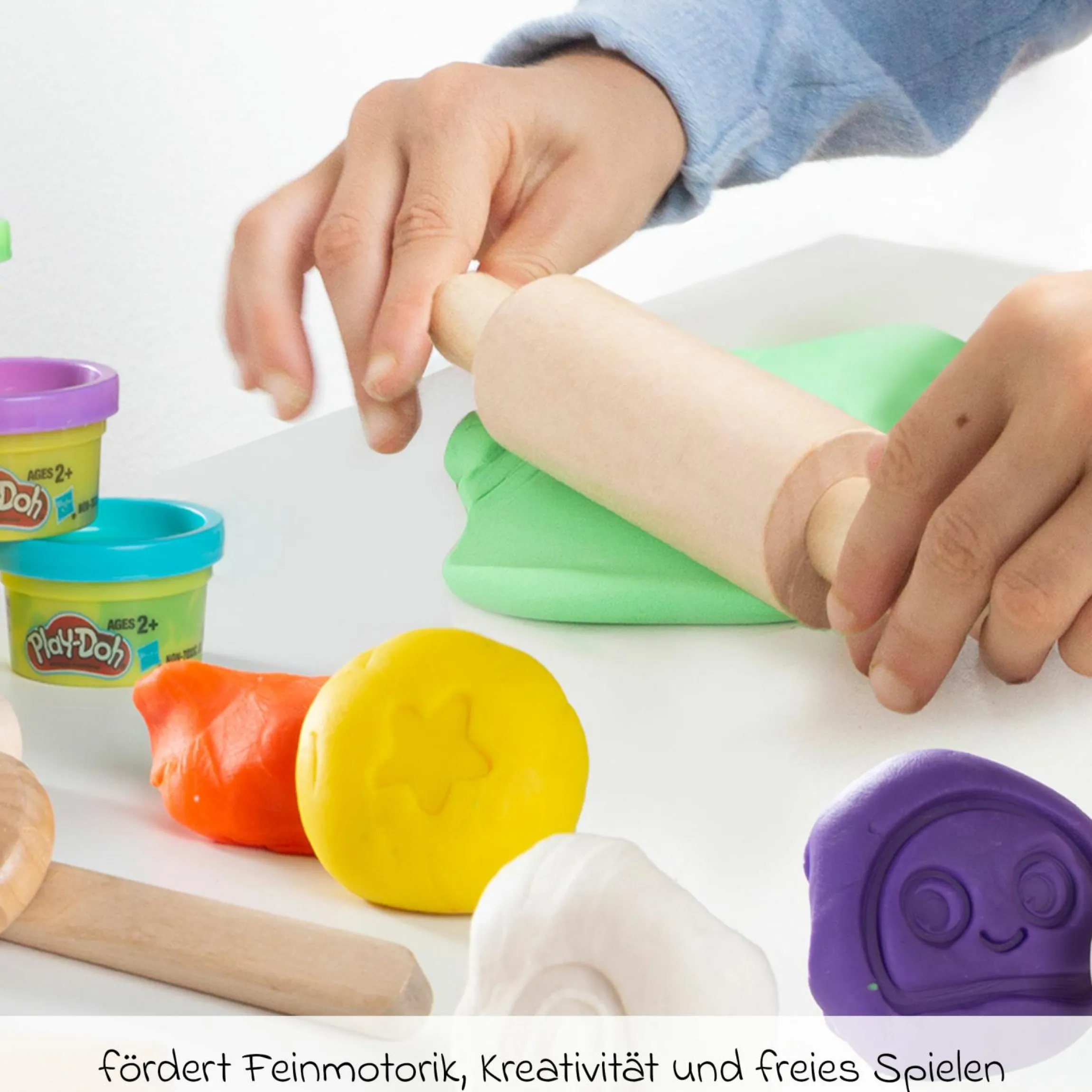 10-tlg. Nachhaltiges Spielset Roba + Play-Doh mit Bastelmatte 14,5 x 30 cm, 6 Dosen Knetmasse, Teigrolle, Pizzaschneider & Modelierwerkzeug