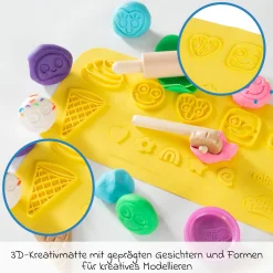 12-tlg. Nachhaltiges Spielset Roba + Play-Doh mit Bastelmatte 14,5 x 30 cm, Schürze, Box, 6 Dosen Knetmasse, Teigrolle, Pizzaschneider & Modelierwerkzeug - Kollektion 2025