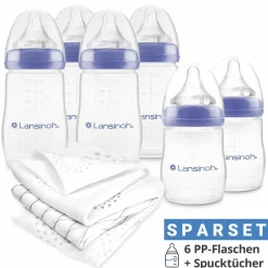 9-tlg. PP-Flaschen-Set mit NaturalWave® Trinksauger Gr. S & M + 3 Spucktücher