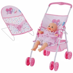 3-tlg. Puppenset - Babywippe, Buggy & Puppe (36 cm) - Love Heart