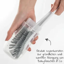 4-tlg. Reinigungs-Set für Babyflaschen - Dampfsterilisator Vario Express + Abtropfständer + Flaschenbürste - Grau / Weiß