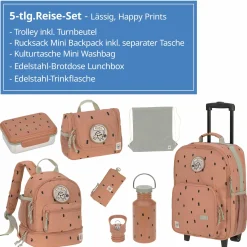 5-tlg. Reise-Set - inkl. Trolley + Washbag + Rucksack + Lunchbox + Trinkflasche - Happy Prints - Caramel