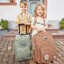 5-tlg. Reise-Set - inkl. Trolley + Washbag + Rucksack + Lunchbox + Trinkflasche - Happy Prints - Light Olive