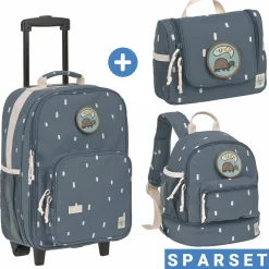 3-tlg. Reise-Set - inkl. Trolley + Washbag + Rucksack - Happy Prints - Midnight Blue