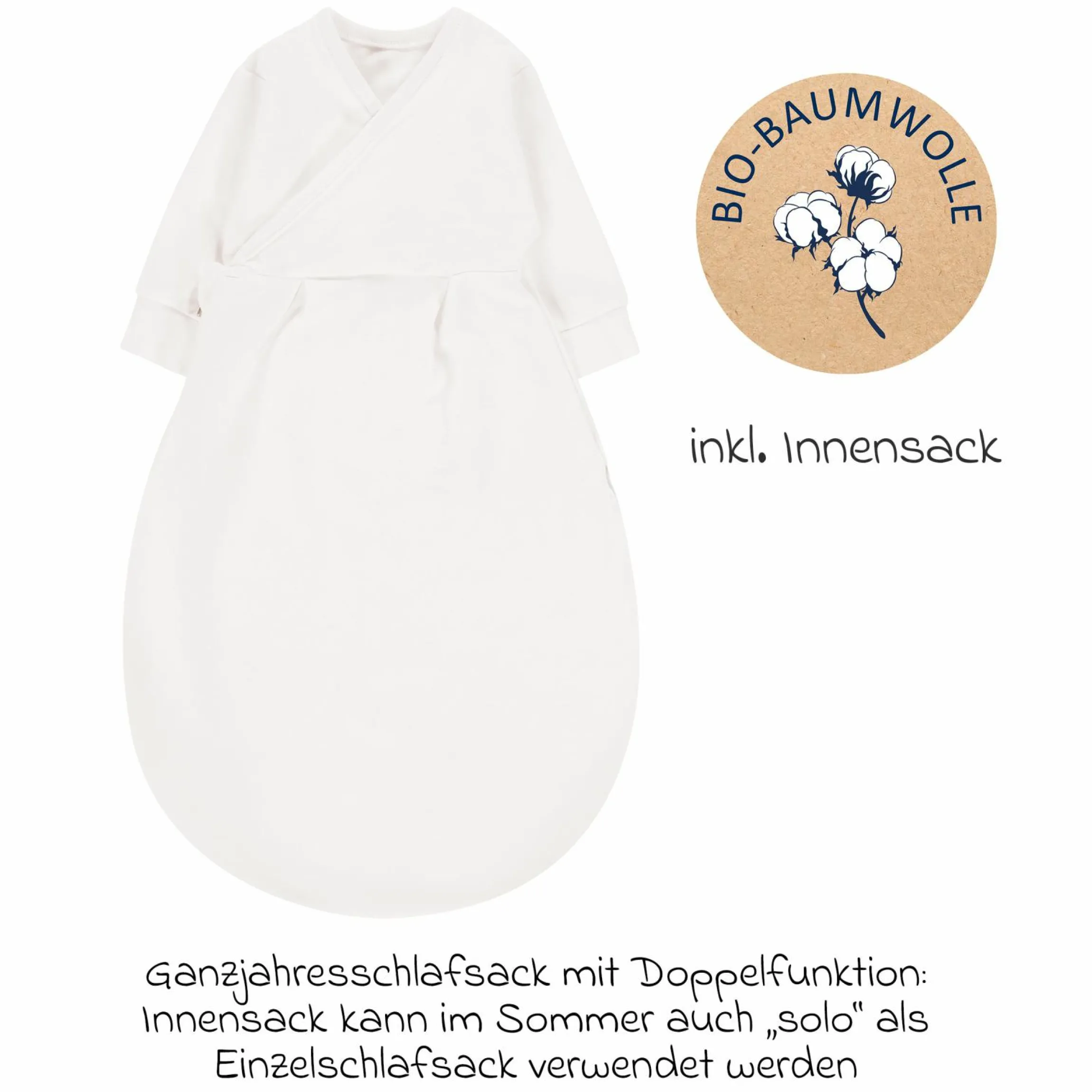 2-tlg. Schlafsack Baby-Mäxchen 4 Season Mull - Sand-Beige - Gr. 50/56