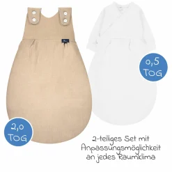2-tlg. Schlafsack Baby-Mäxchen 4 Season Mull - Sand-Beige - Gr. 50/56