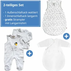 2-tlg. Schlafsack-Set - Circle Weiß Grau + GRATIS Strampler mit Shirt - Let's have a Party - Gr. 62/68
