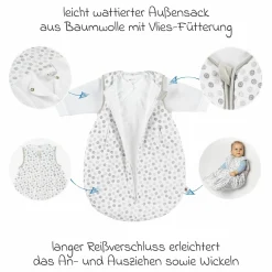 2-tlg. Schlafsack-Set - Circle Weiß Grau + GRATIS Strampler mit Shirt - Let's have a Party - Gr. 62/68