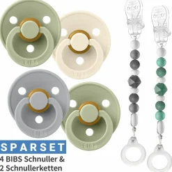 6-tlg. Schnuller-Set - 4 Latex-Schnuller Colour 0-6 M + 2 Silikon-Schnullerketten - Cloud Sage Ivory