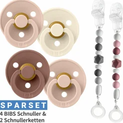 6-tlg. Schnuller-Set - 4 Latex-Schnuller Colour 0-6 M + 2 Silikon-Schnullerketten - Woodchuk Blush Ivory