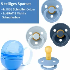 5-tlg. Schnuller-Set - 4 Latex-Schnuller Colour 0-6 M + GRATIS Schnullerbox - Sky Blue Baby Blue Steel Blue