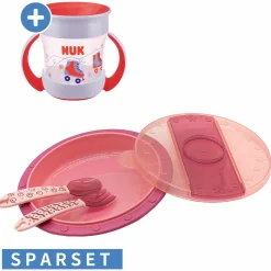 4-tlg. Set für unterwegs inkl. Babyteller mit Besteck & Trinklern-Becher - Pink