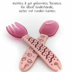 4-tlg. Set für unterwegs inkl. Babyteller mit Besteck & Trinklern-Becher - Pink