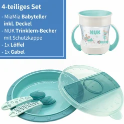 4-tlg. Set für unterwegs inkl. Babyteller mit Besteck & Trinklern-Becher - Grün